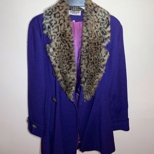 Purple Cheetah Print Collar Pea Coat